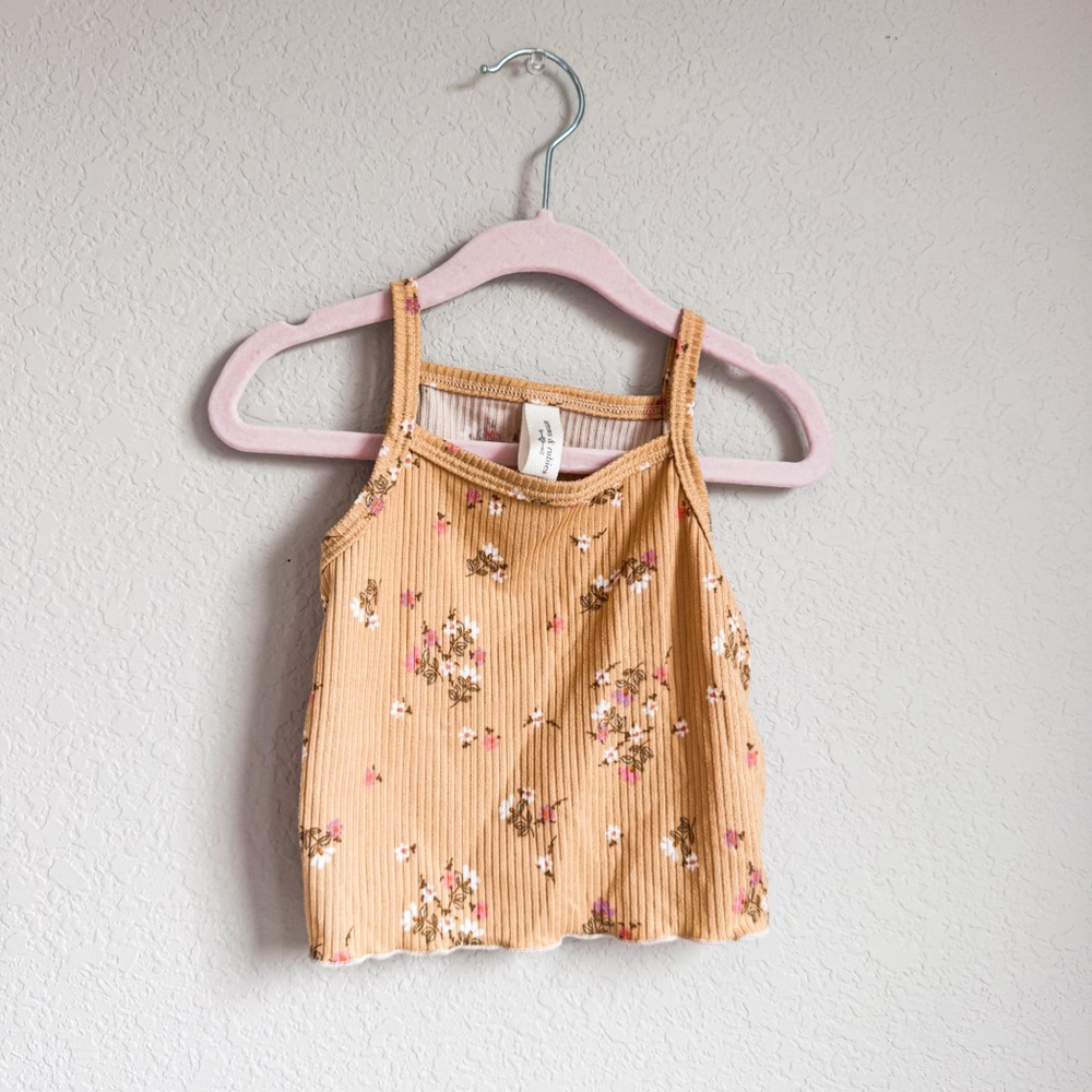 Arrows + Rubies Floral Ribbed Lettuce Hem Tank 18-24M